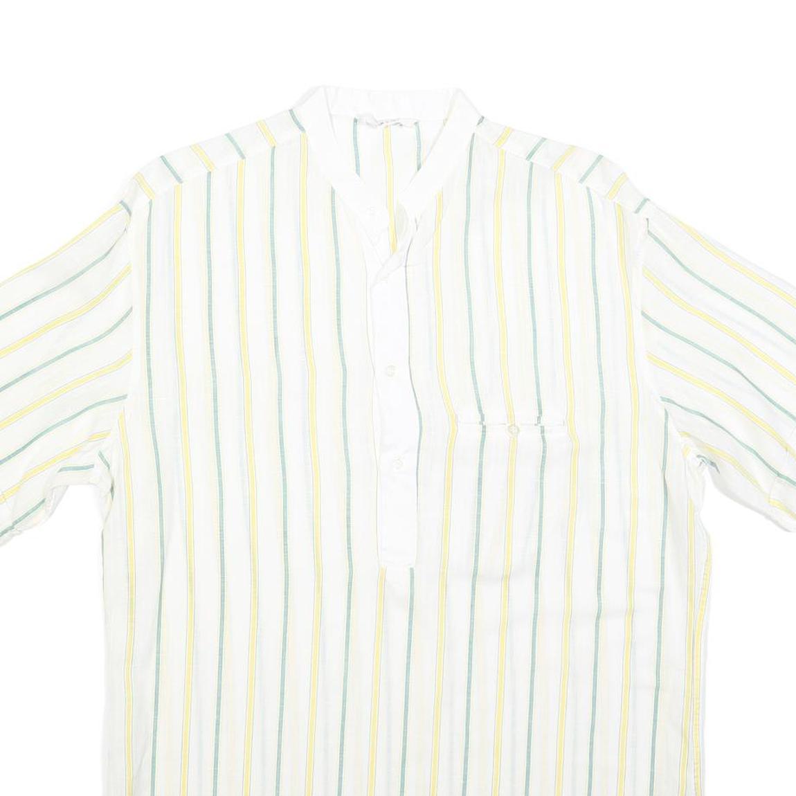 ROBERTO PIERI Mens White Yellow Green Stripe Cotton Shirt M Summer Casual