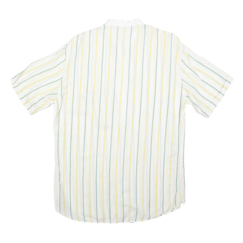 ROBERTO PIERI Mens White Yellow Green Stripe Cotton Shirt M Summer Casual
