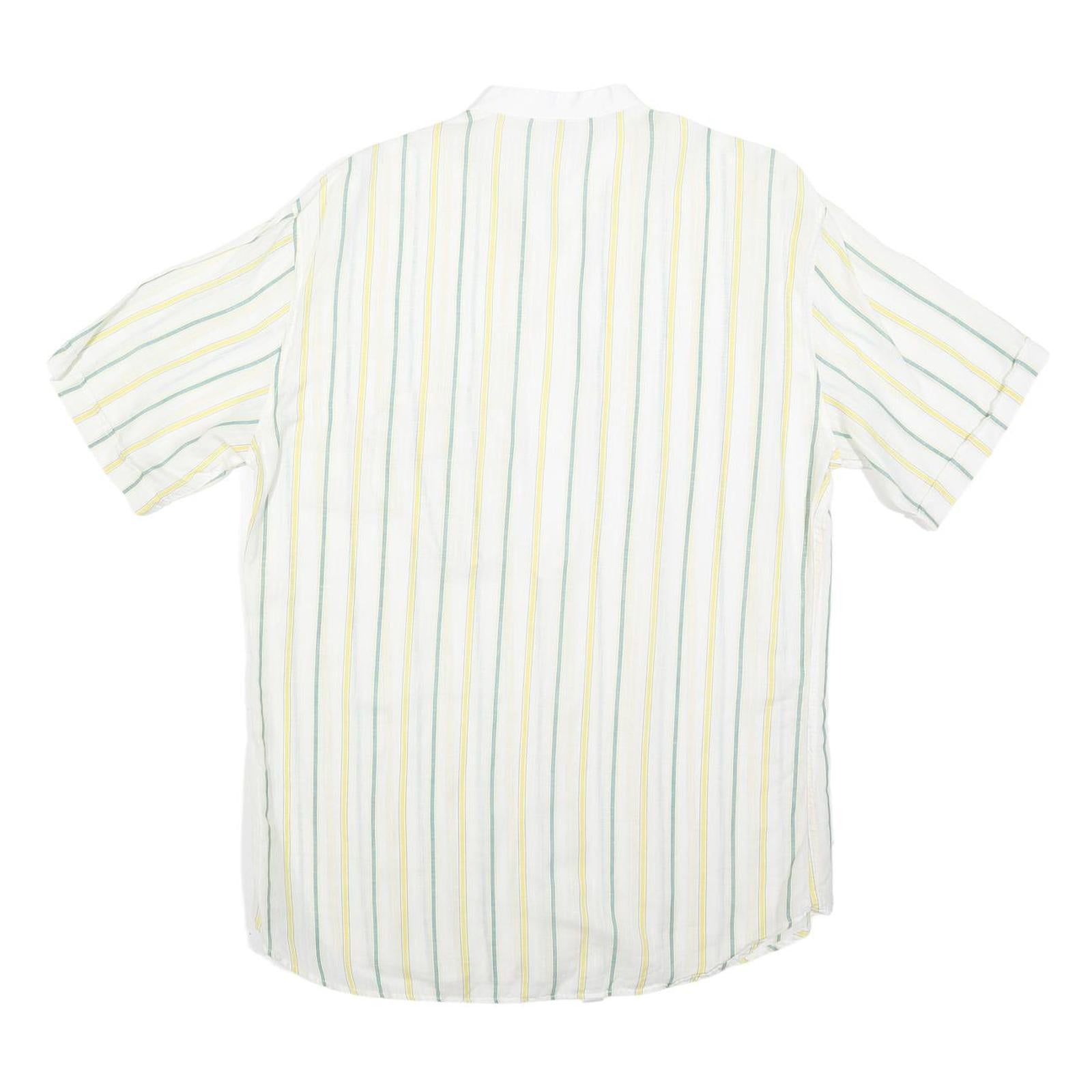 ROBERTO PIERI Mens White Yellow Green Stripe Cotton Shirt M Summer Casual