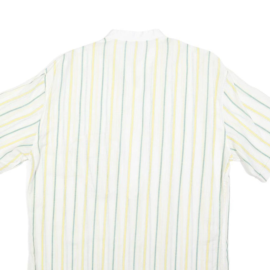 ROBERTO PIERI Mens White Yellow Green Stripe Cotton Shirt M Summer Casual