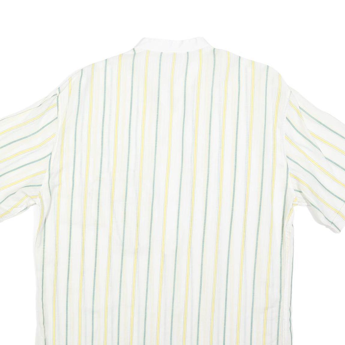ROBERTO PIERI Mens White Yellow Green Stripe Cotton Shirt M Summer Casual