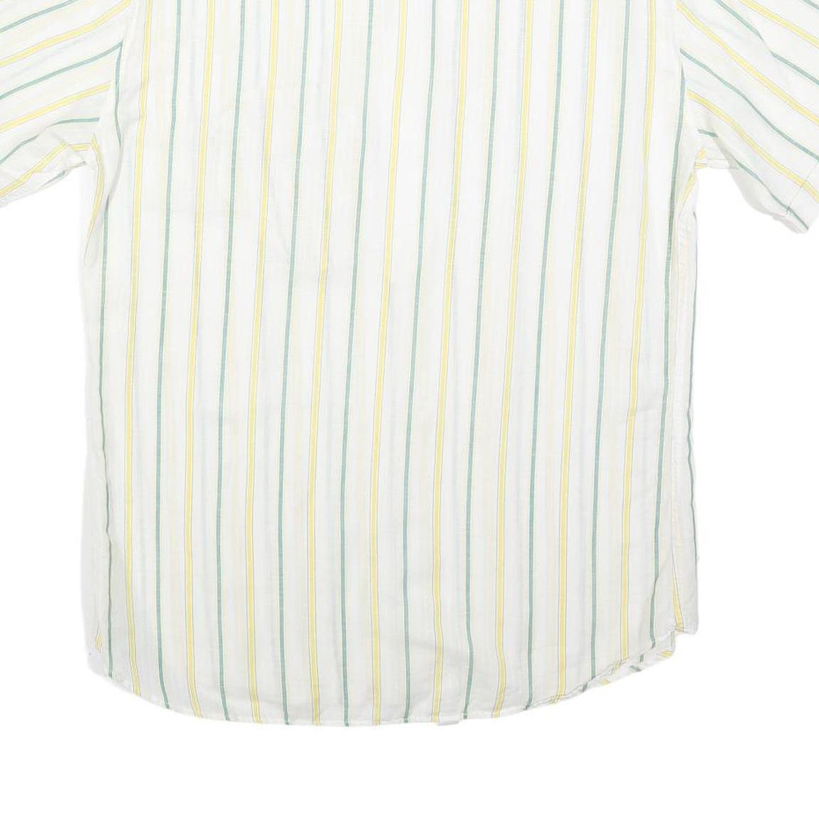 ROBERTO PIERI Mens White Yellow Green Stripe Cotton Shirt M Summer Casual