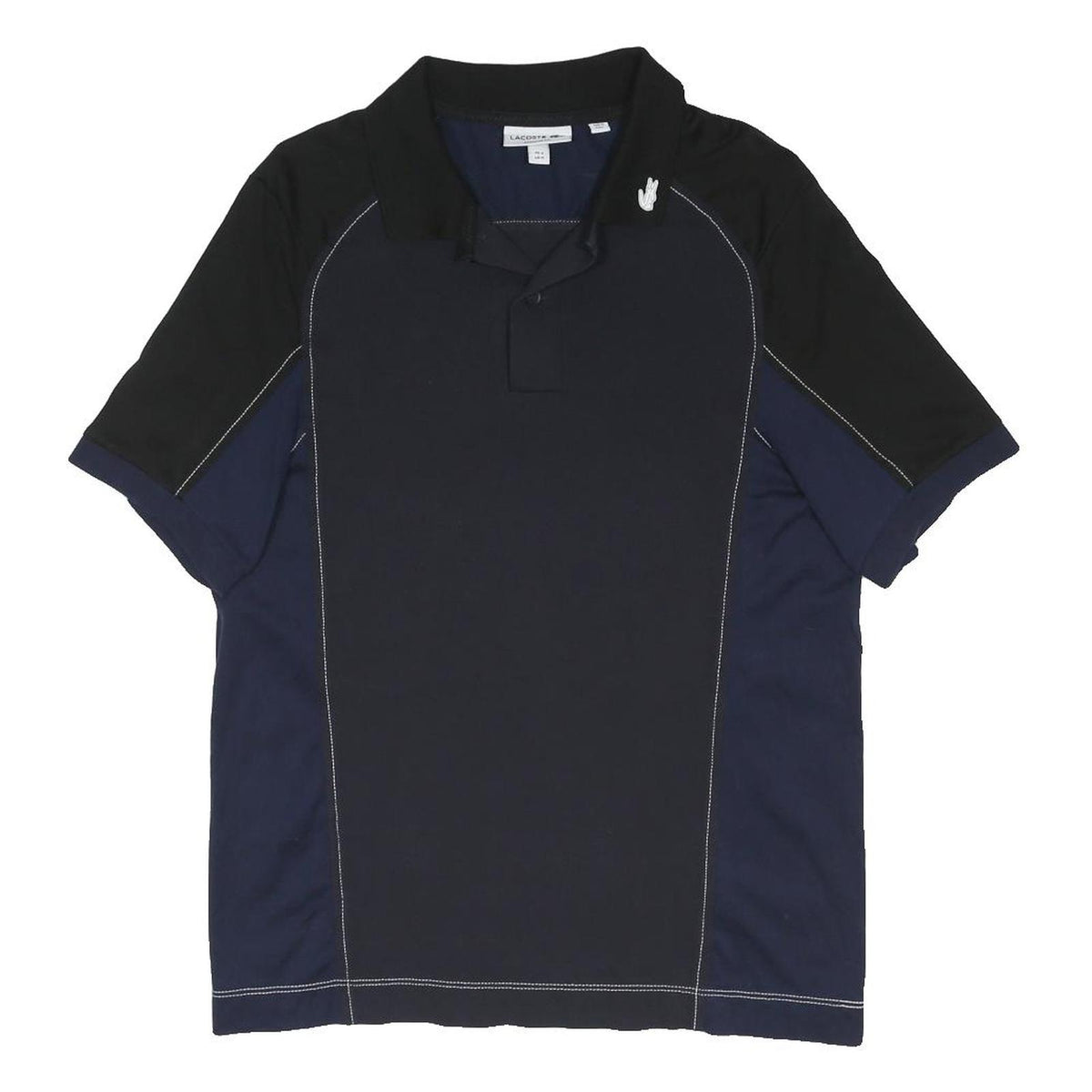 LACOSTE Mens Black & Navy Cotton Blend Short Sleeve Polo Shirt M Sport Casual