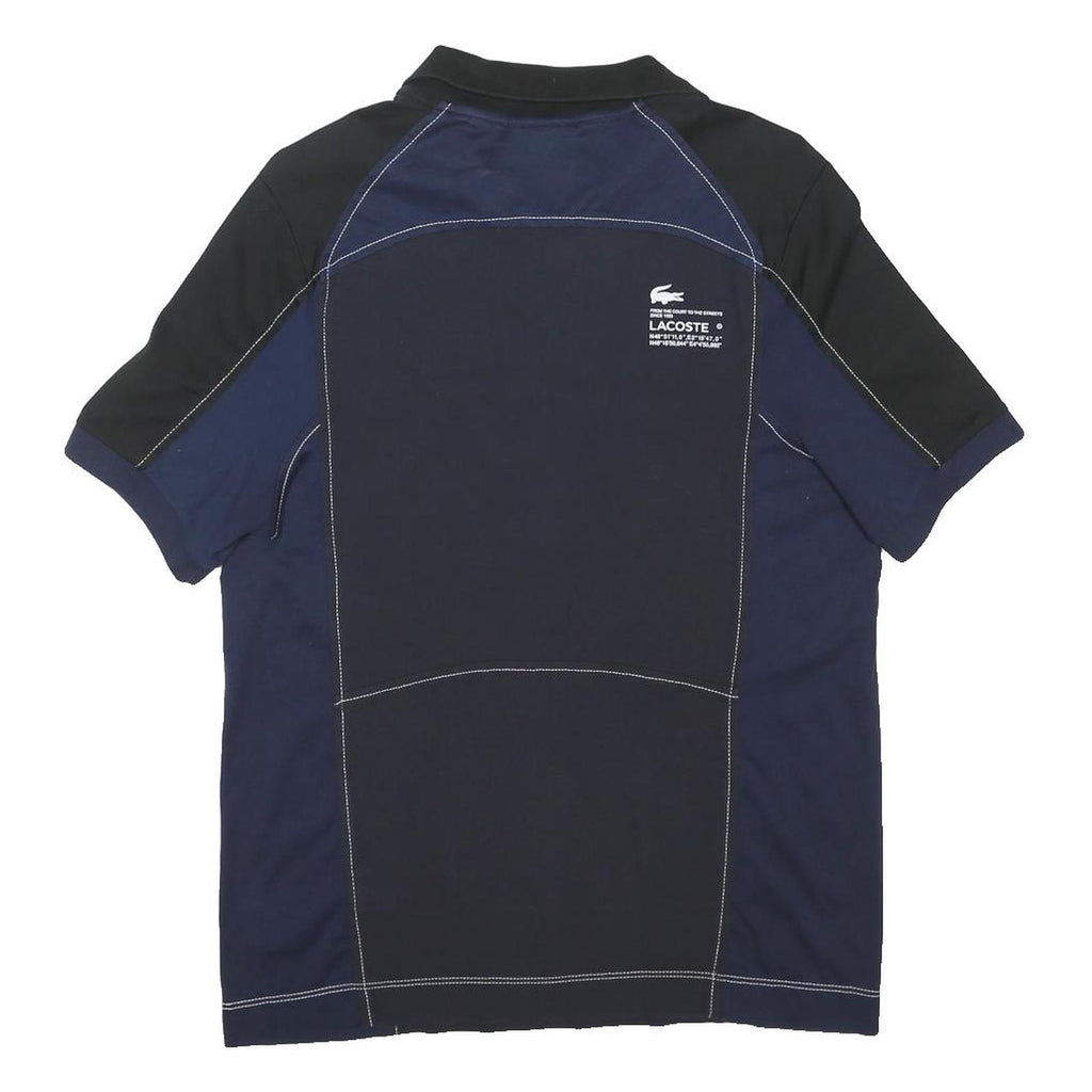 LACOSTE Mens Black & Navy Cotton Blend Short Sleeve Polo Shirt M Sport Casual