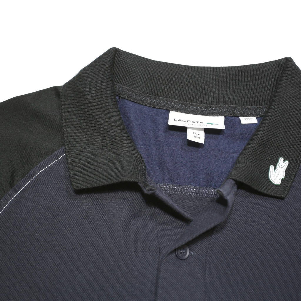 LACOSTE Mens Black & Navy Cotton Blend Short Sleeve Polo Shirt M Sport Casual