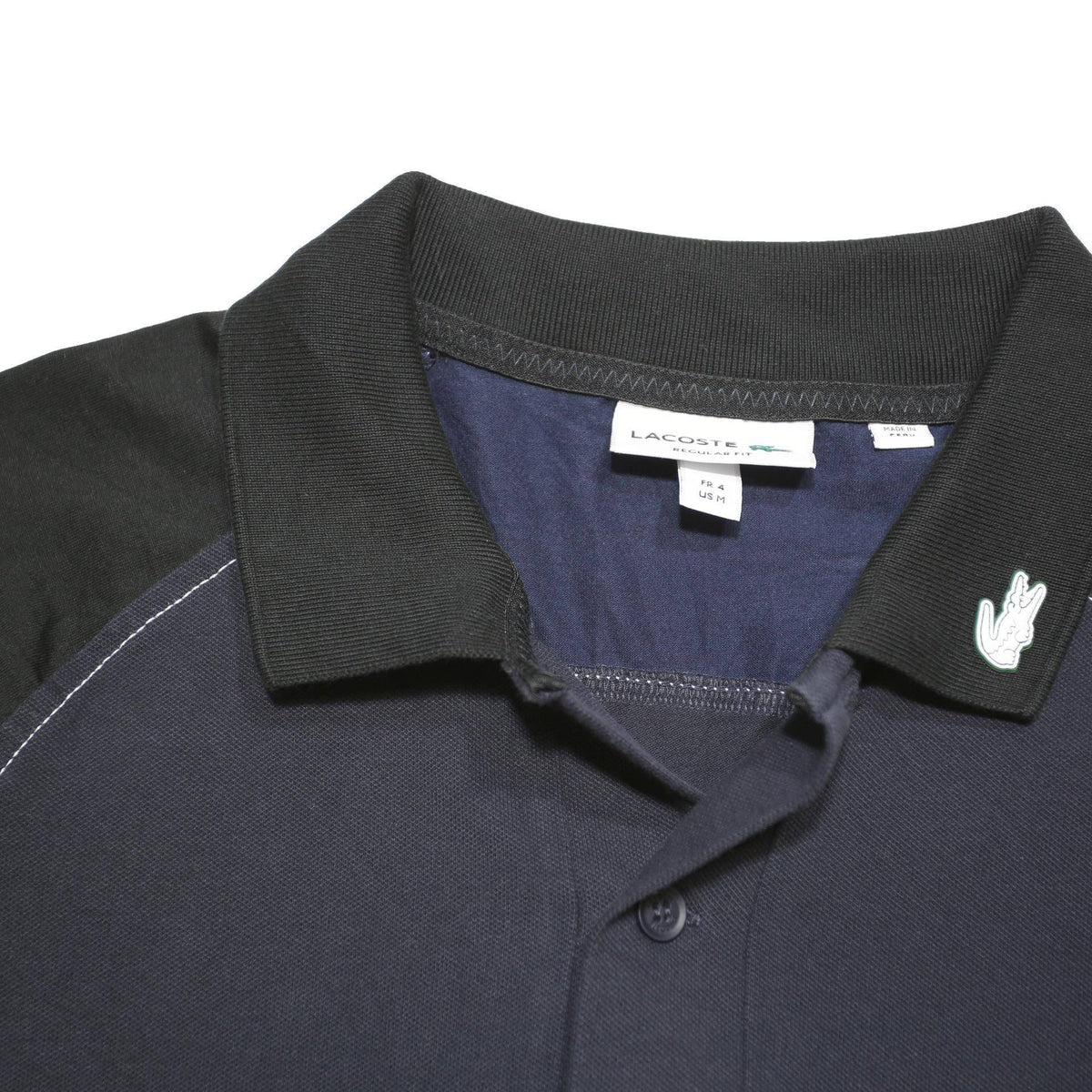 LACOSTE Mens Black & Navy Cotton Blend Short Sleeve Polo Shirt M Sport Casual