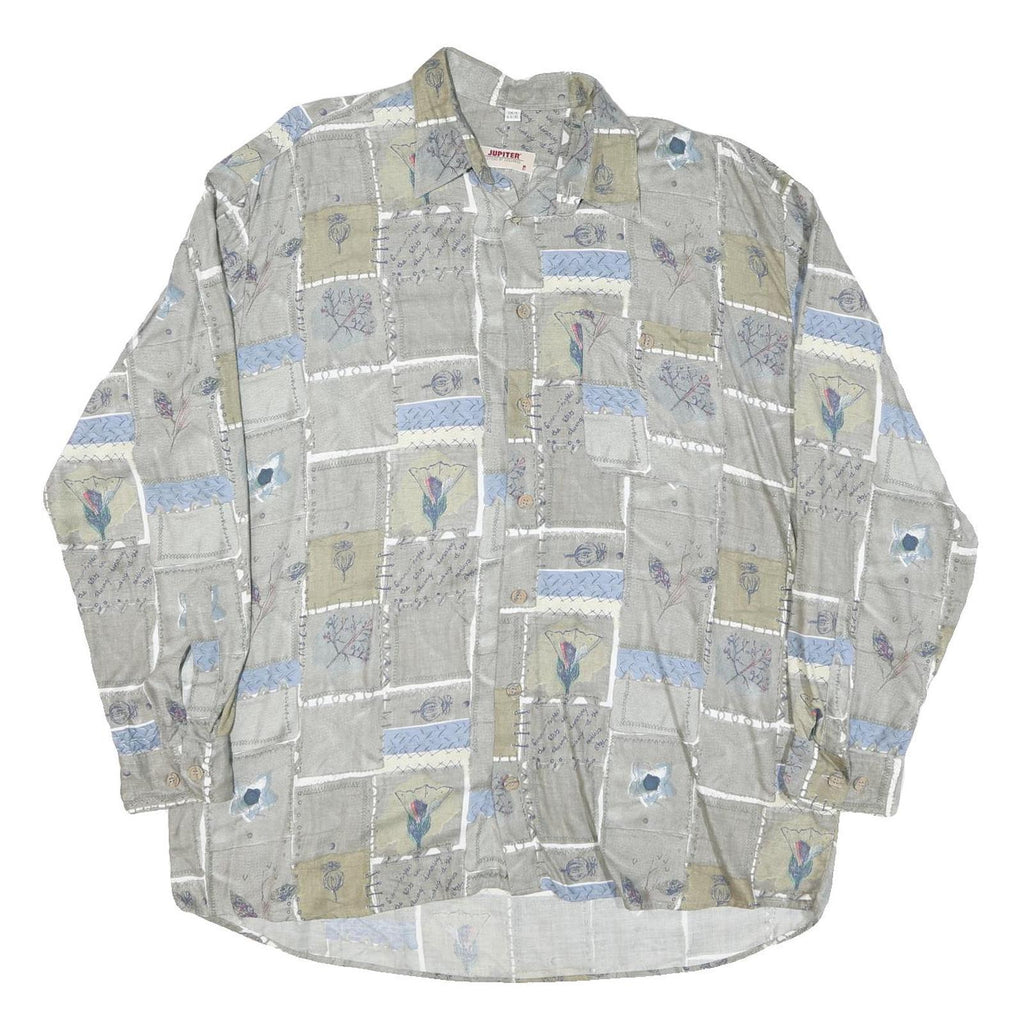 JUPITER Mens Grey Green & Blue Patterned Cotton Blend Shirt XL Casual Long
