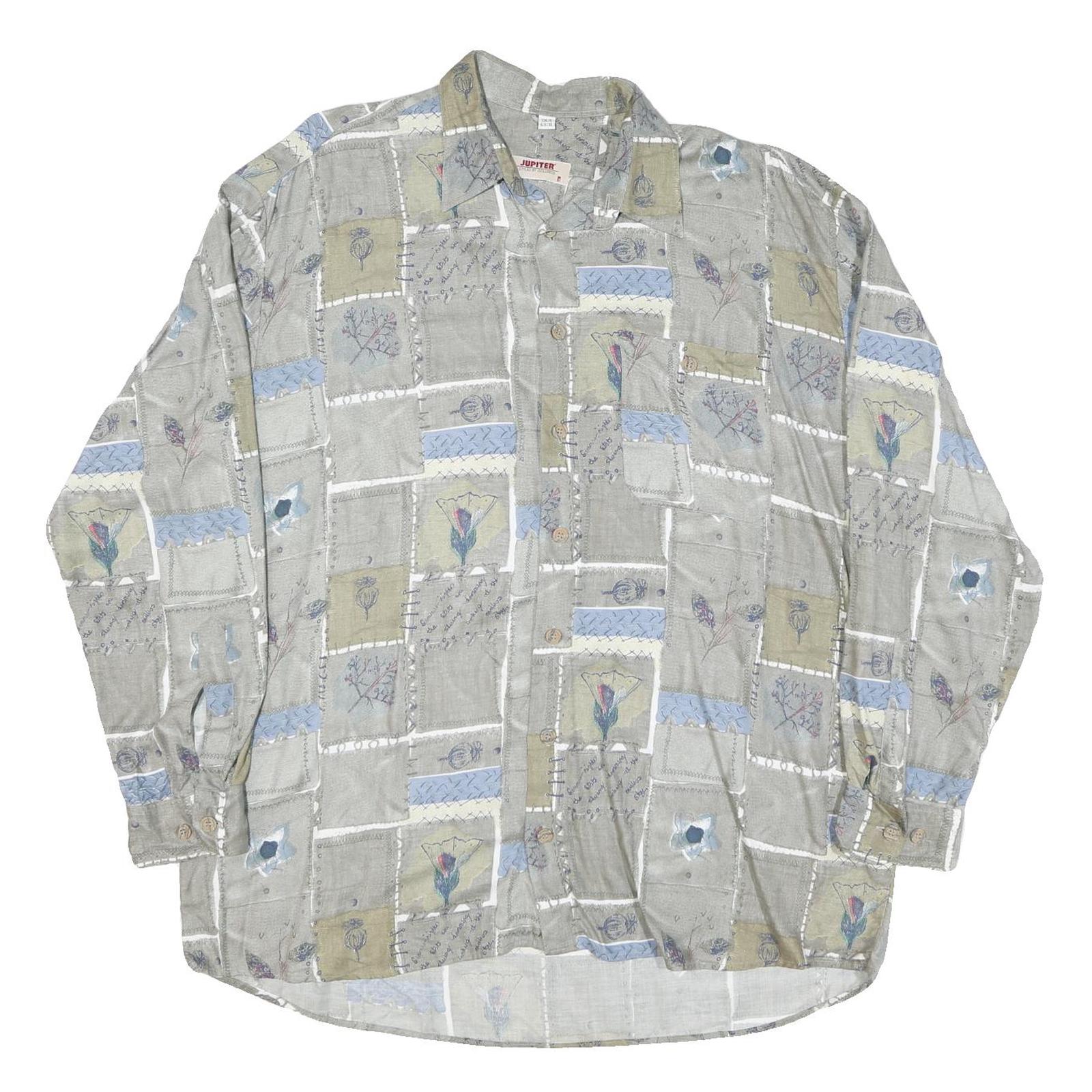 JUPITER Mens Grey Green & Blue Patterned Cotton Blend Shirt XL Casual Long