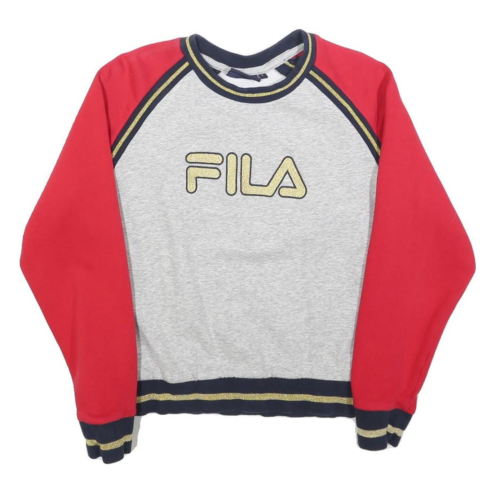 FILA Womens Grey & Red Logo Crew Neck Sweatshirt S Cotton Blend Casual Fit
