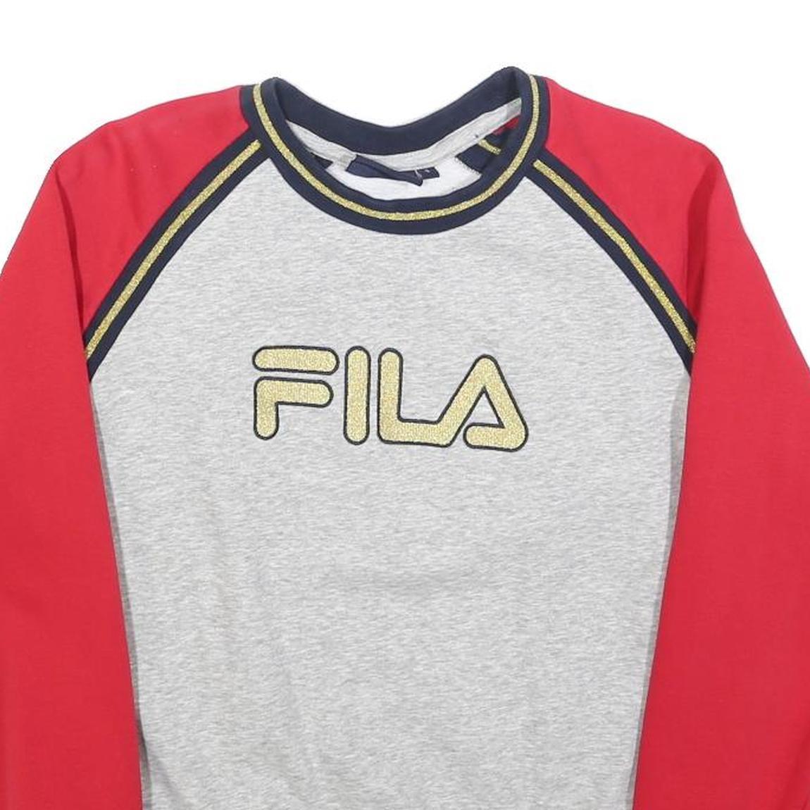 FILA Womens Grey & Red Logo Crew Neck Sweatshirt S Cotton Blend Casual Fit