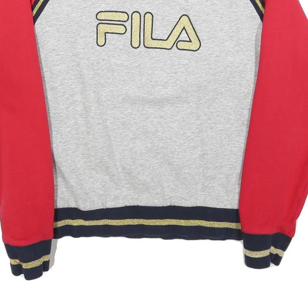 FILA Womens Grey & Red Logo Crew Neck Sweatshirt S Cotton Blend Casual Fit