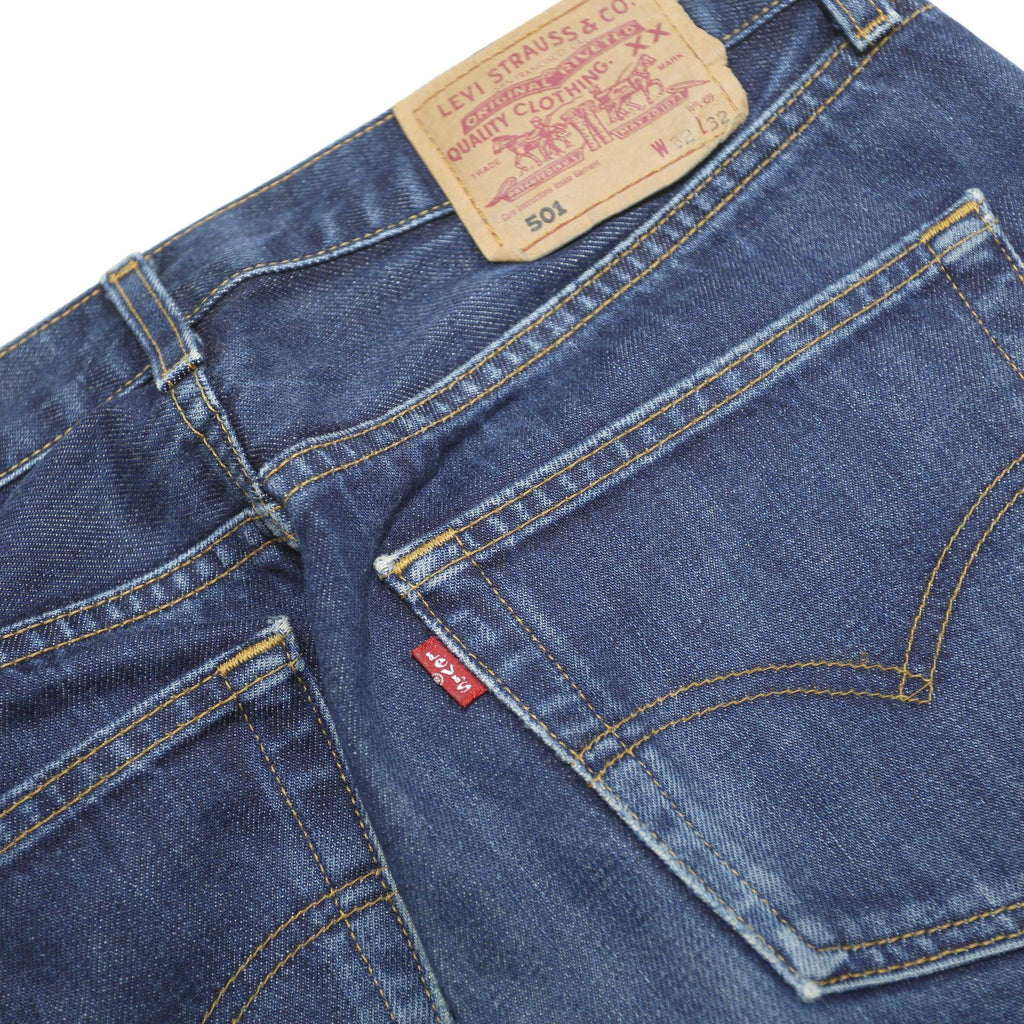 LEVI'S 501 Mens Jeans Blue Regular Straight Denim Medium W32 L32 Classic Cotton