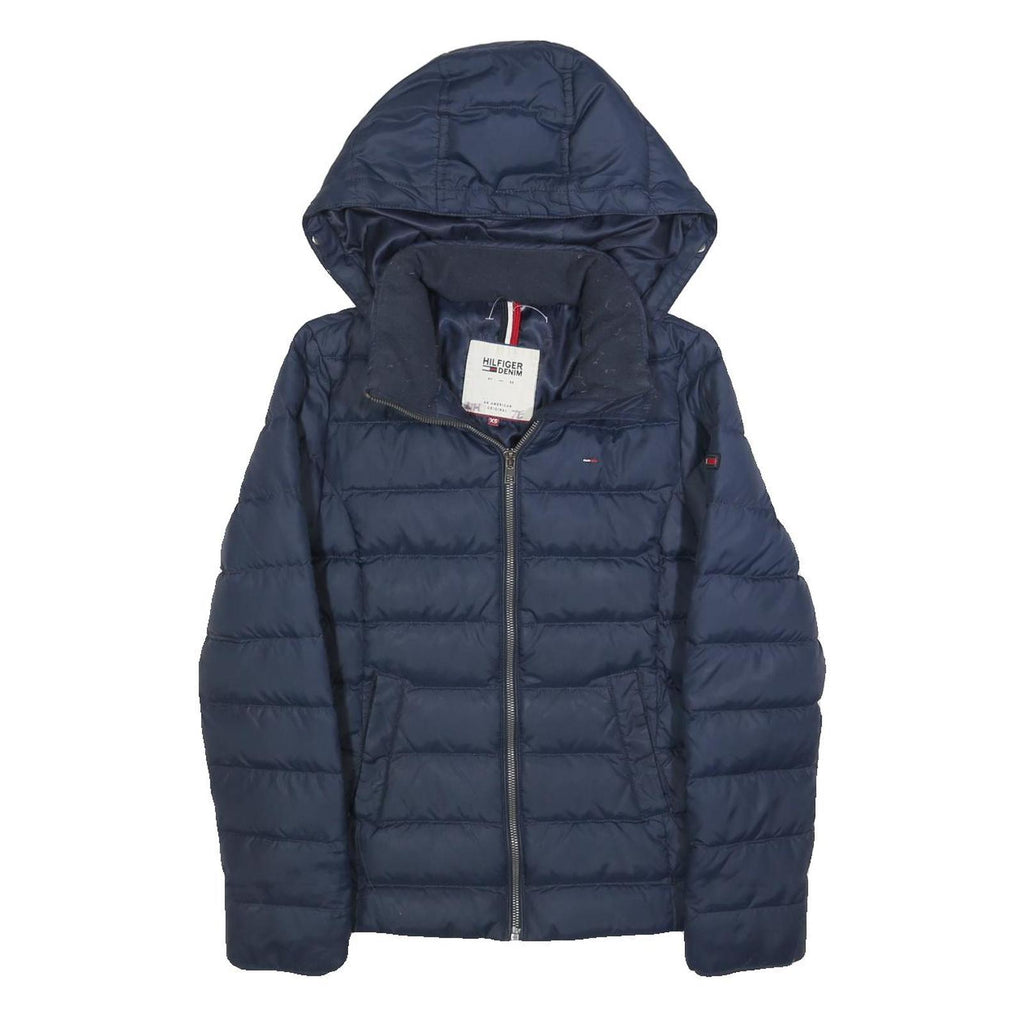 TOMMY HILFIGER Womens Navy Bomber Jacket XS Polyester Blend Plain Zip Hooded