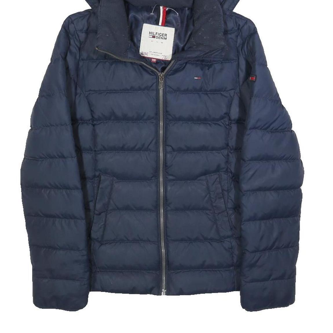 TOMMY HILFIGER Womens Navy Bomber Jacket XS Polyester Blend Plain Zip Hooded