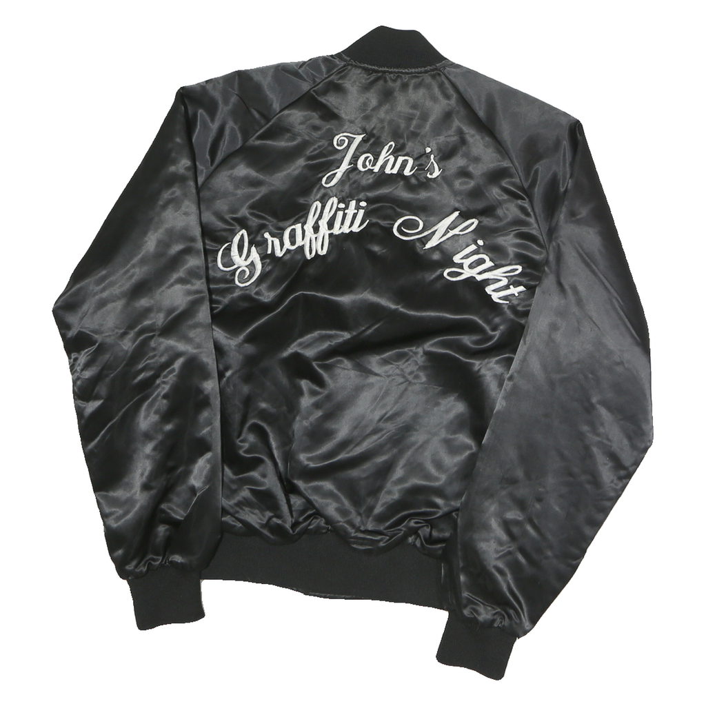 CAPRICORN Mens Black Button Nylon Bomber Jacket S Hazel Sunnyvale Graffiti