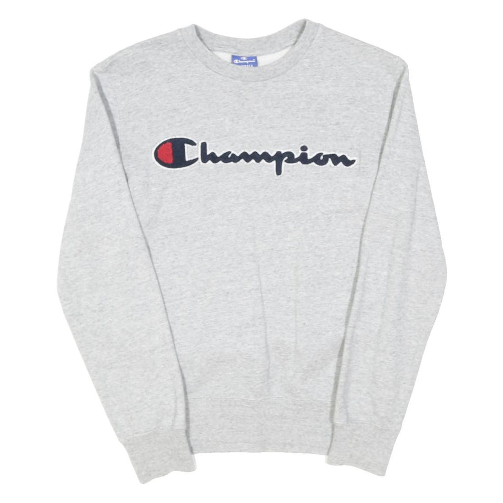 CHAMPION Mens Grey Cotton Blend Crew Neck S Logo Sweatshirt Pullover