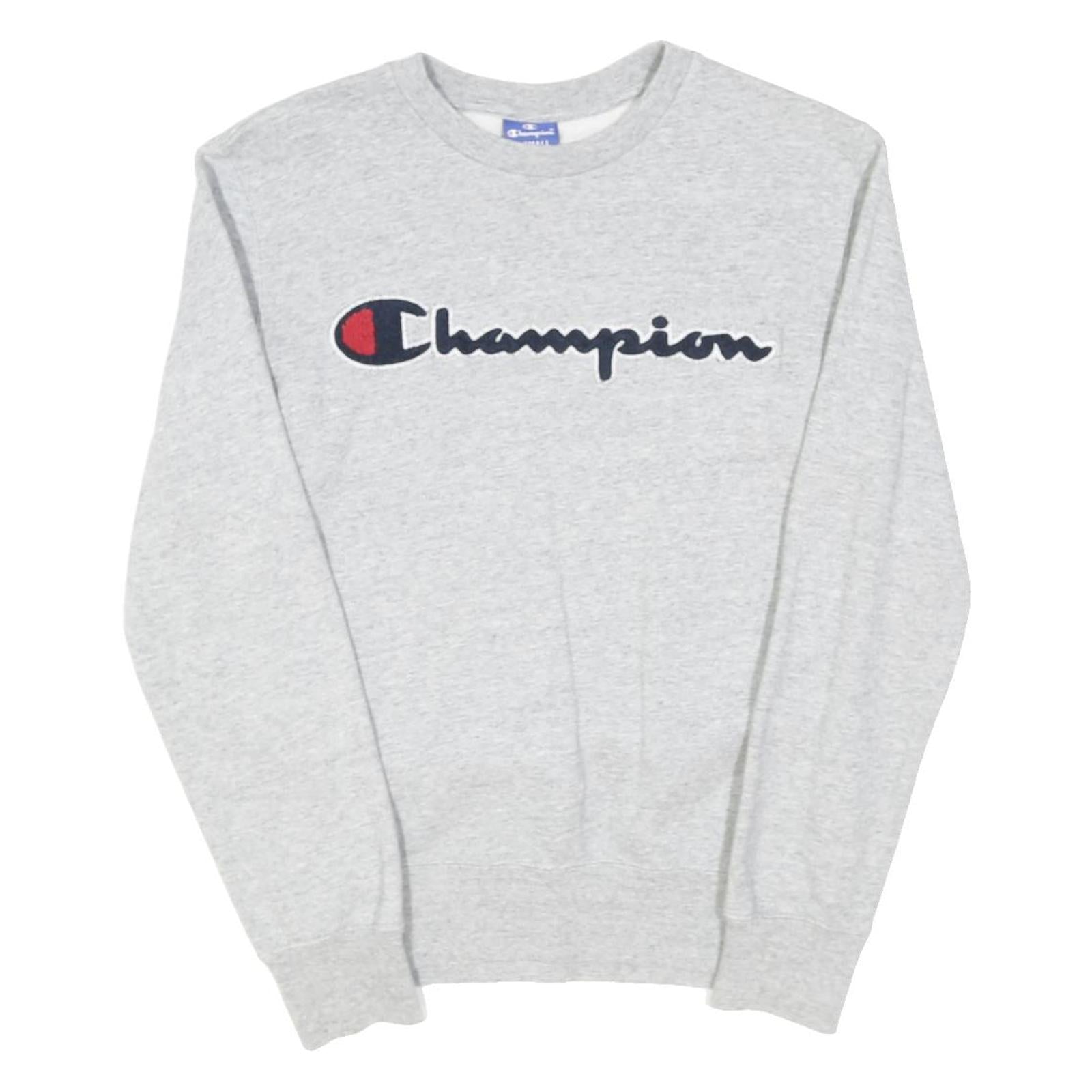 CHAMPION Mens Grey Cotton Blend Crew Neck S Logo Sweatshirt Pullover