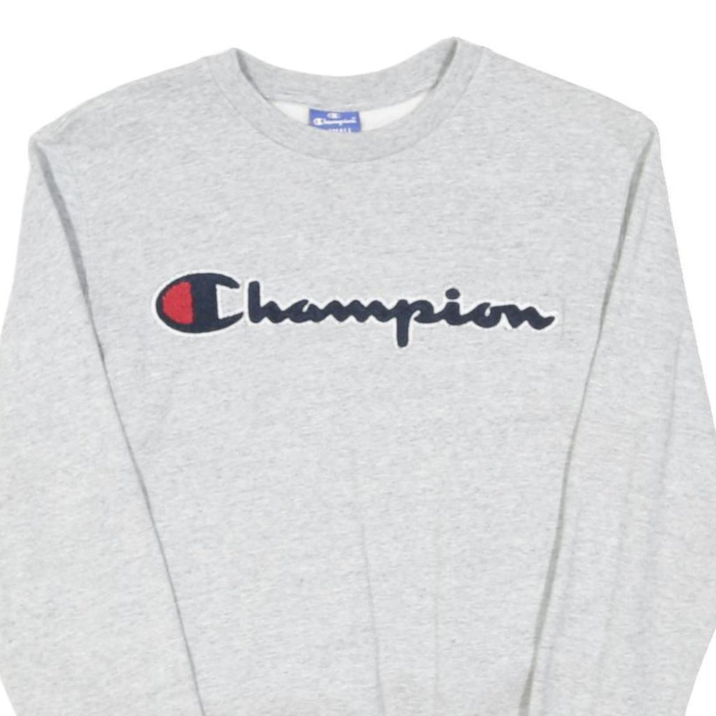 CHAMPION Mens Grey Cotton Blend Crew Neck S Logo Sweatshirt Pullover