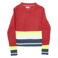 TOMMY HILFIGER Mens Patterned Jumper Red Striped Tight Knit Wool S