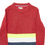 TOMMY HILFIGER Mens Patterned Jumper Red Striped Tight Knit Wool S