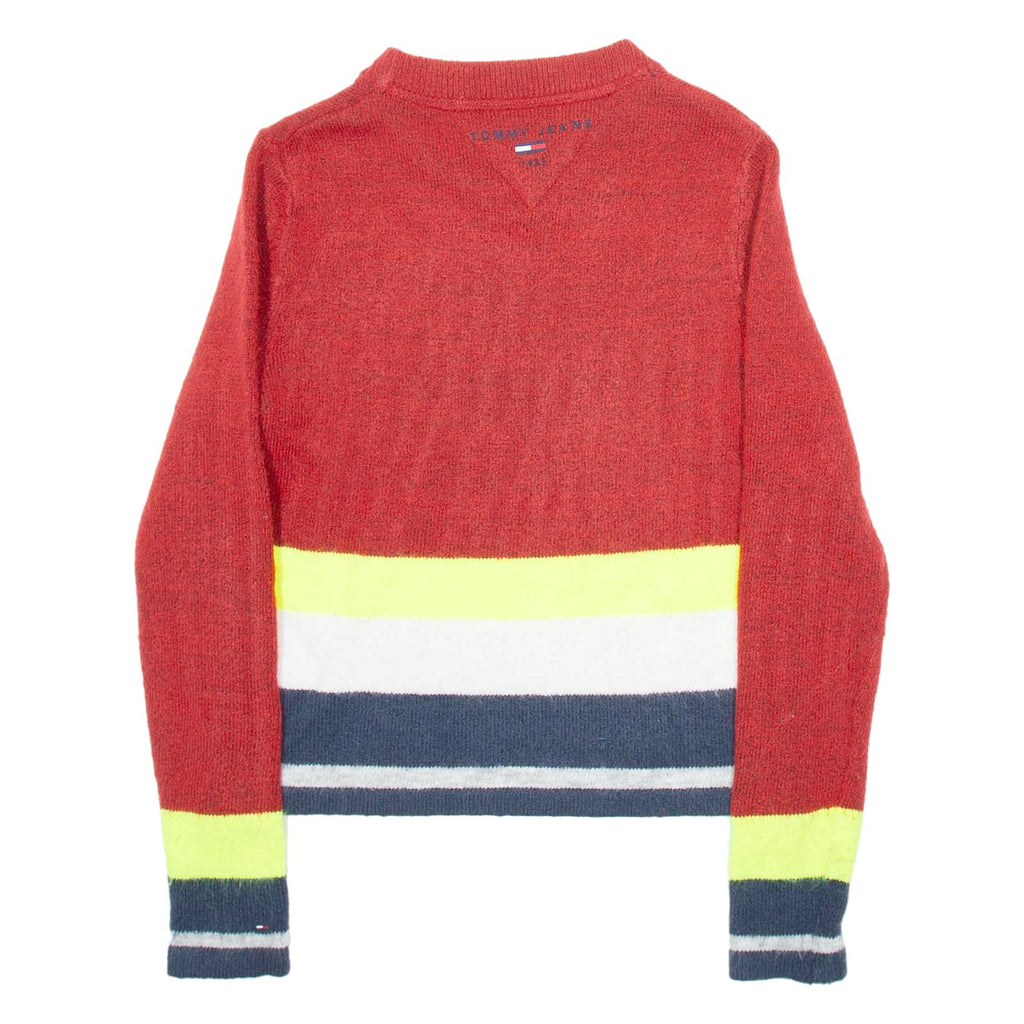 TOMMY HILFIGER Mens Patterned Jumper Red Striped Tight Knit Wool S