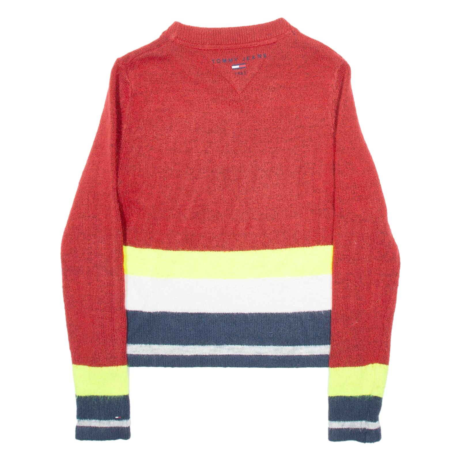 TOMMY HILFIGER Mens Patterned Jumper Red Striped Tight Knit Wool S