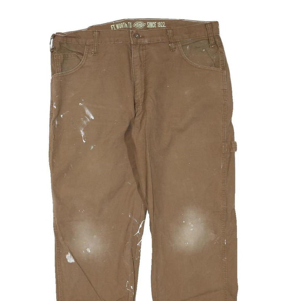 DICKIES Mens Jeans Brown Regular Straight Denim W36 L29 Workwear Zip