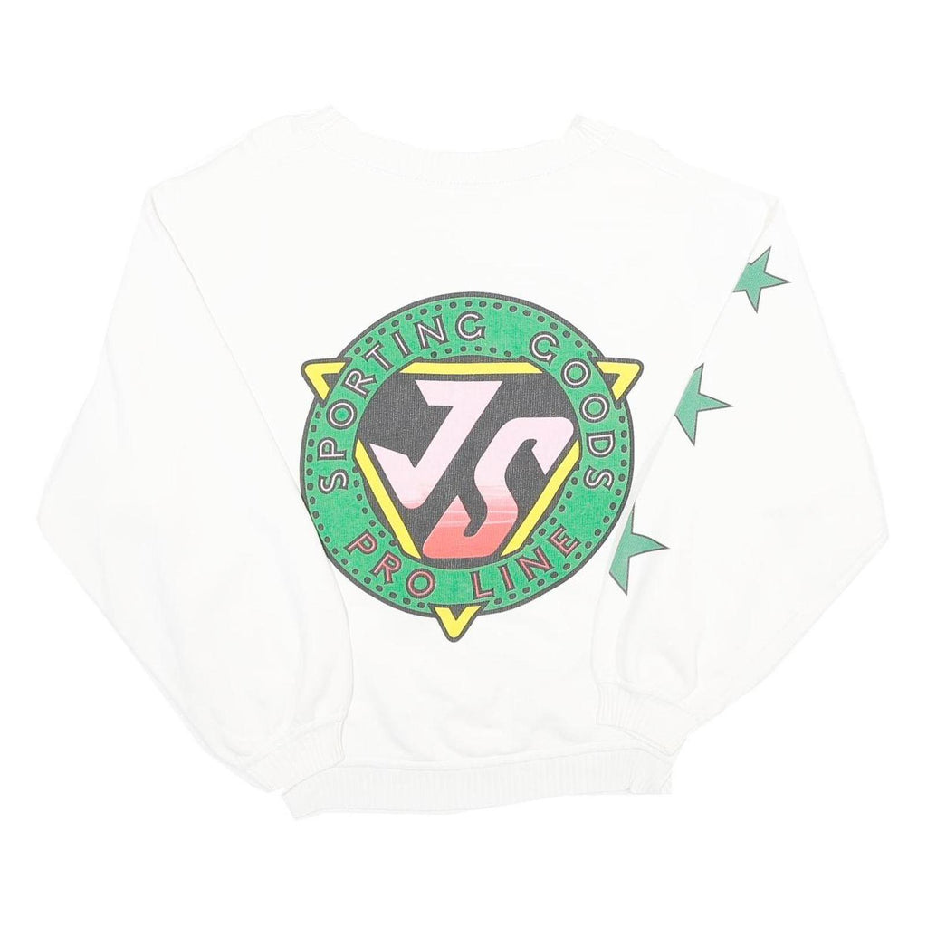 Womens White Sweatshirt With Green Stars Cotton Blend Crew Neck XL Casual