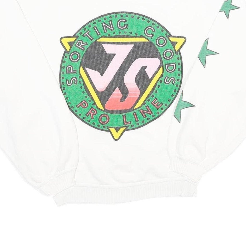 Womens White Sweatshirt With Green Stars Cotton Blend Crew Neck XL Casual