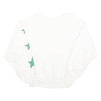 Womens White Sweatshirt With Green Stars Cotton Blend Crew Neck XL Casual
