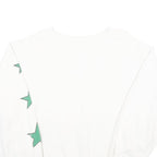 Womens White Sweatshirt With Green Stars Cotton Blend Crew Neck XL Casual