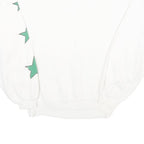 Womens White Sweatshirt With Green Stars Cotton Blend Crew Neck XL Casual
