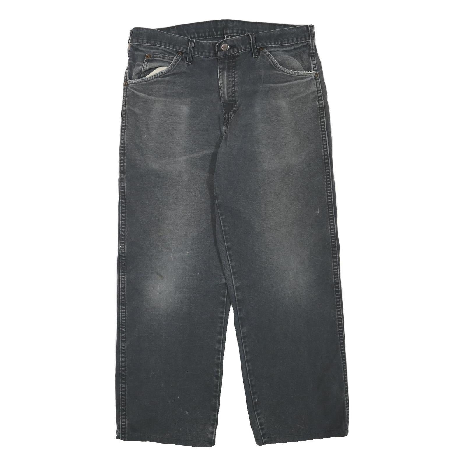 DICKIES Mens Cotton Blend Black Regular Straight Trousers W34 L26 Workwear