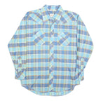 KARMAN Mens Blue Plaid Shirt L Cotton Blend Western Style Button Closure