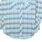 KARMAN Mens Blue Plaid Shirt L Cotton Blend Western Style Button Closure
