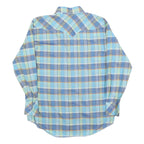 KARMAN Mens Blue Plaid Shirt L Cotton Blend Western Style Button Closure