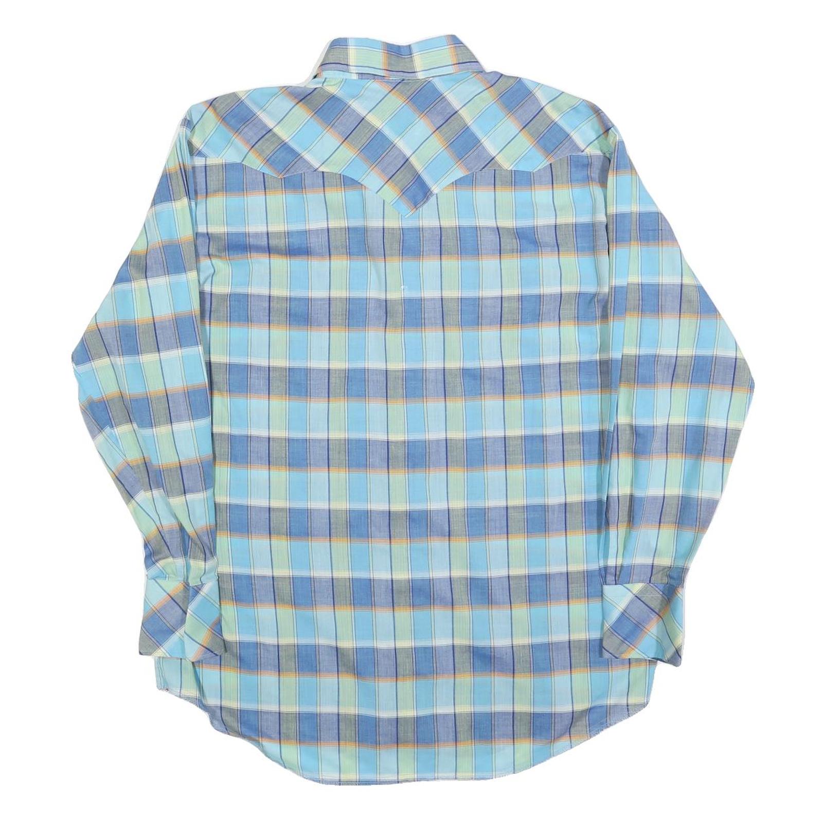 KARMAN Mens Blue Plaid Shirt L Cotton Blend Western Style Button Closure