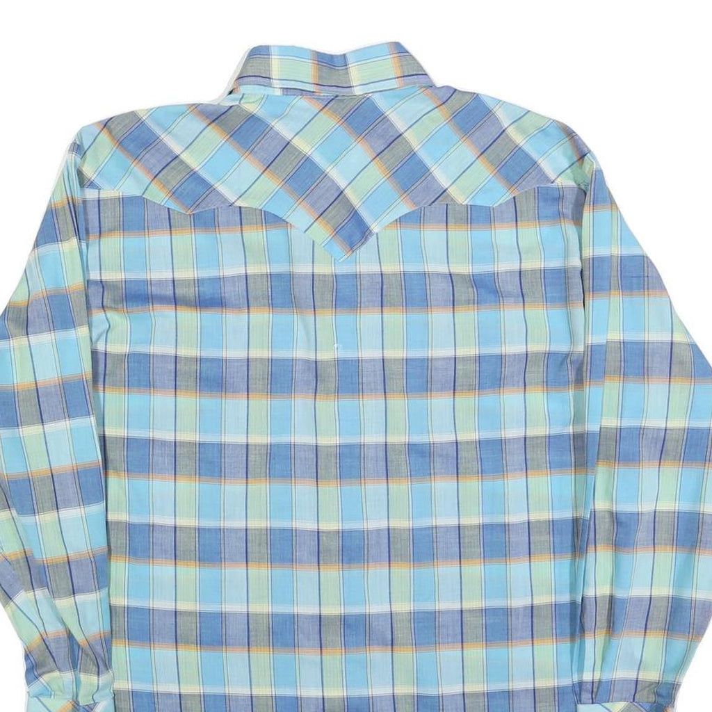 KARMAN Mens Blue Plaid Shirt L Cotton Blend Western Style Button Closure