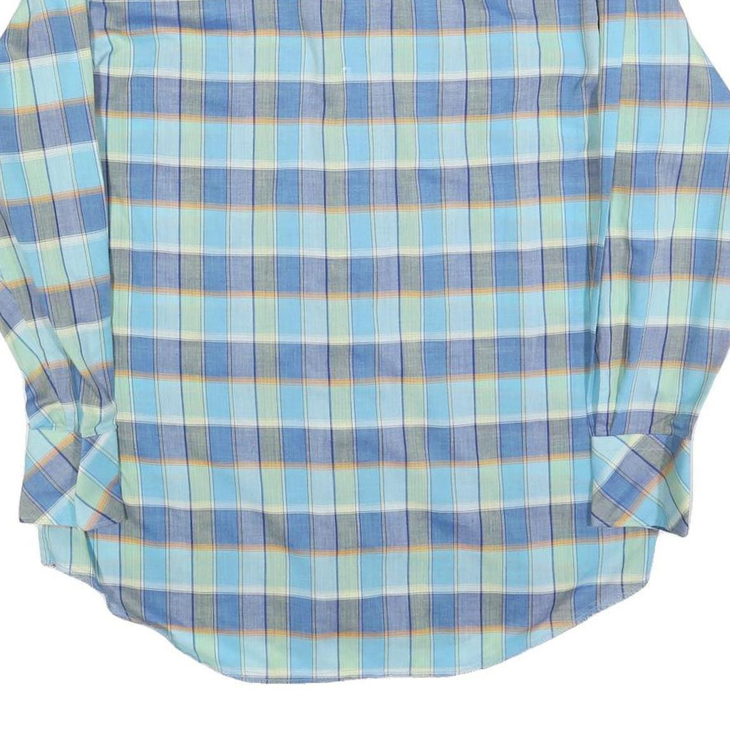 KARMAN Mens Blue Plaid Shirt L Cotton Blend Western Style Button Closure