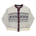 LL BEAN Womens Cream Navy Fair Isle Wool Blend Jumper Button Neck XL Classic