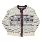 LL BEAN Womens Cream Navy Fair Isle Wool Blend Jumper Button Neck XL Classic