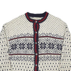 LL BEAN Womens Cream Navy Fair Isle Wool Blend Jumper Button Neck XL Classic