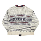 LL BEAN Womens Cream Navy Fair Isle Wool Blend Jumper Button Neck XL Classic
