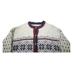 LL BEAN Womens Cream Navy Fair Isle Wool Blend Jumper Button Neck XL Classic