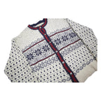 LL BEAN Womens Cream Navy Fair Isle Wool Blend Jumper Button Neck XL Classic