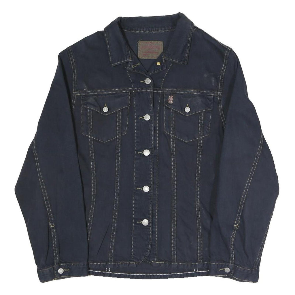 BIG STAR Womens Navy Blue Cotton Blend Button Jacket L Denim Plain Stylish