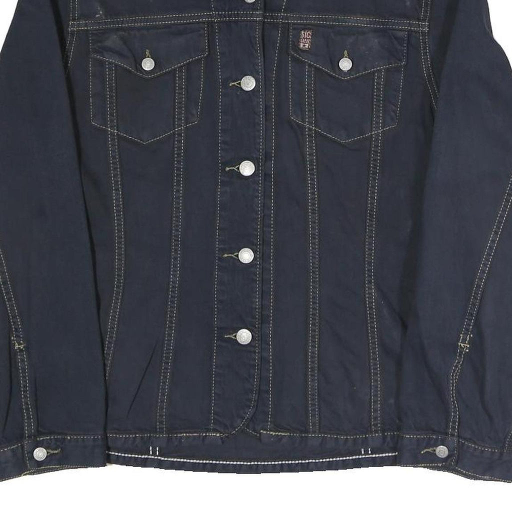 BIG STAR Womens Navy Blue Cotton Blend Button Jacket L Denim Plain Stylish