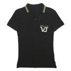 VERSACE JEANS Mens Black & Gold Short Sleeve Plain Polo Shirt XS VJ Logo