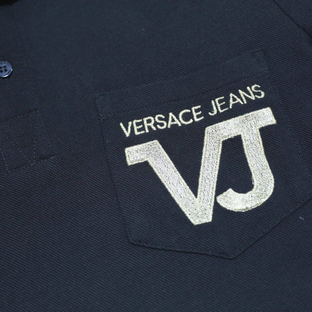VERSACE JEANS Mens Black & Gold Short Sleeve Plain Polo Shirt XS VJ Logo