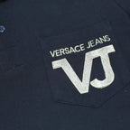 VERSACE JEANS Mens Black & Gold Short Sleeve Plain Polo Shirt XS VJ Logo